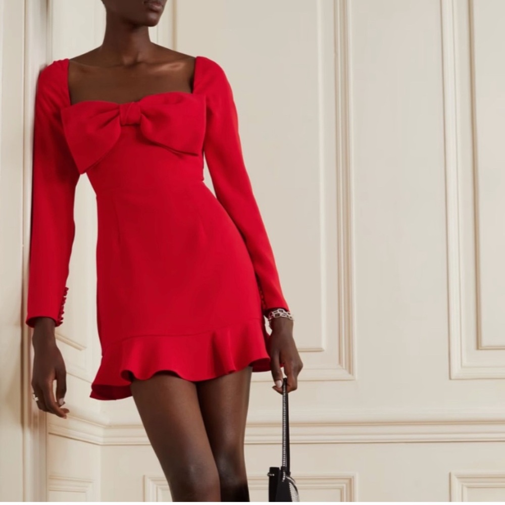 NWOT Self-Portrait Red Crepe Bow Mini Dress